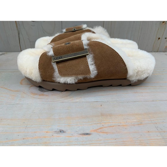 UGG OUTSLIDE BUCKLE CHESTNUT FUR SANDALS SLIPPERS US 9 new - Picture 3 of 6